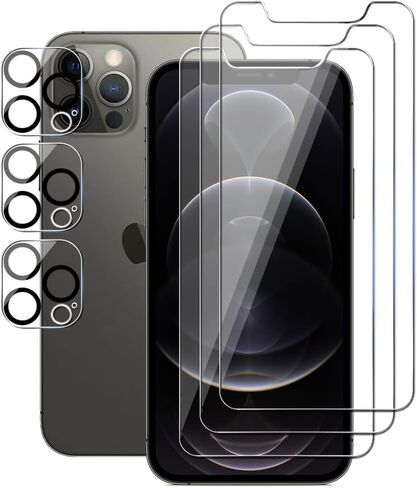 3 Pack Tempered Glass Screen Protector For iPhone 12 Pro Max (6.7") with Camera Lens Protector in Saudi Arabia