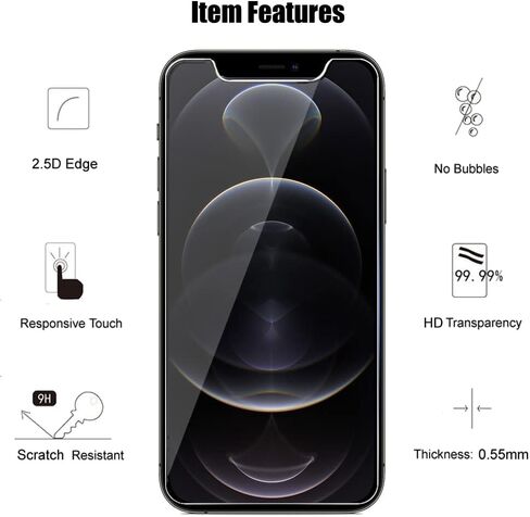 3 Pack Tempered Glass Screen Protector For iPhone 12 Pro Max (6.7") with Camera Lens Protector in Saudi Arabia