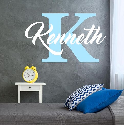 Decor Designs Decals Boys Nursery Personalized Custom Name Vinyl Wall Art Decal Sticker, Babies Room and Childrens Bedroom Decor (Multiple Size Choices) (Name with Initial) in Saudi Arabia