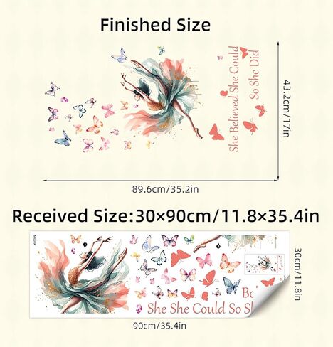 Dancing Ballet Girl Colorful Butterfly Wall Stickers, sacinora Inspirational Quotes Motivational Word DIY Wall Decals Removable Vinyl Peel and Stick for Girl Nursery Kids Baby Bedroom Home Decorations in Saudi Arabia