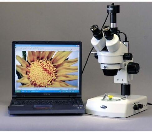 مجهر تكبير ستيريو ثلاثي العينيات احترافي من AmScope SM-2TY، عدسات WH10x، تكبير 7X-90X، هدف تكبير 0.7X-4.5X، إضاءة هالوجين علوية وسفلية، حامل عمود، 110 فولت-120 فولت، يتضمن عدسة بارلو 2.0X in Saudi Arabia
