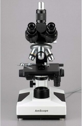AmScope T490A مجهر ثلاثي العينيات المركب، عدسات WF10x وWF16x، تكبير 40X-1600X، برايتفيلد، إضاءة هالوجين، مكثف آبي، مسرح ميكانيكي مزدوج الطبقة، رأس منزلق، بصريات عالية الدقة in Saudi Arabia