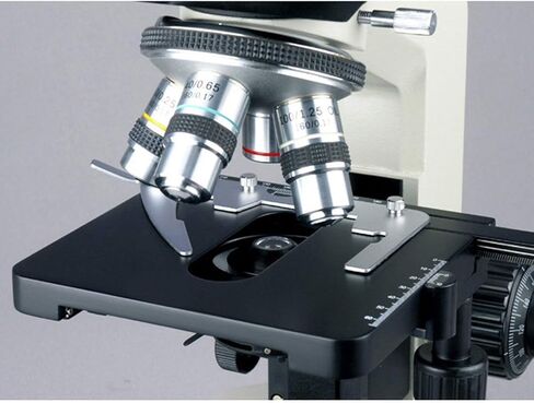 AmScope B490A Compound Binocular Microscope, WF10x and WF16x Eyepieces, 40X-1600X Magnification, Brightfield, Halogen Illumination, Abbe Condenser, Double-Layer Mechanical Stage, Sliding Head, High-Resolution Optics, Anti-Mold in Saudi Arabia