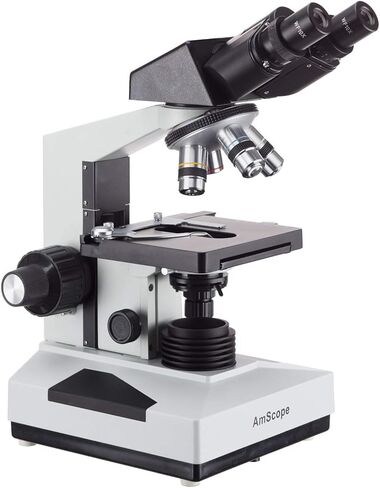 AmScope B490B-P Digital Compound Binocular Microscope, WF10x and WF20x Eyepieces, 40X-2000X Magnification, Brightfield, LED Illumination, Abbe Condenser, Double-Layer Mechanical Stage, Sliding Head, High-Resolution Optics, Anti-Mold, Includes 0.3MP Camera in Saudi Arabia