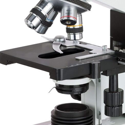 AmScope B490B-P Digital Compound Binocular Microscope, WF10x and WF20x Eyepieces, 40X-2000X Magnification, Brightfield, LED Illumination, Abbe Condenser, Double-Layer Mechanical Stage, Sliding Head, High-Resolution Optics, Anti-Mold, Includes 0.3MP Camera in Saudi Arabia