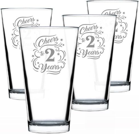 Cheers to 2 Years - زجاج نصف لتر للبيرة - هدايا للنساء والرجال - ديكور حفلة الذكرى السنوية الثانية - أكواب 16 أونصة in Kuwait