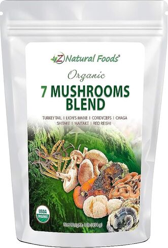 Z Natural Foods Organic 7 Mushroom Supplement with Lion’s Mane, Cordyceps, Chaga, Red Reishi, Shiitake, Maitake and Turkey Tail Mushrooms, Non-GMO Mushroom Supplement, 1 lb in Saudi Arabia