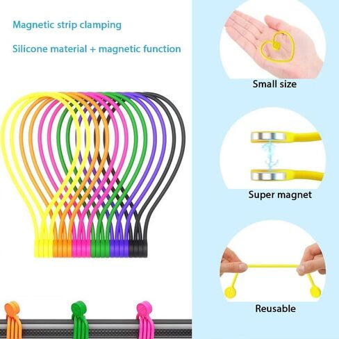 Reusable Silicone Magnetic Cable Ties for Bundling and Organizing, Holding Stuff, Book Markers, Fridge Magnets, Assorted Color,11CM (10-Pack, Multi) in Saudi Arabia