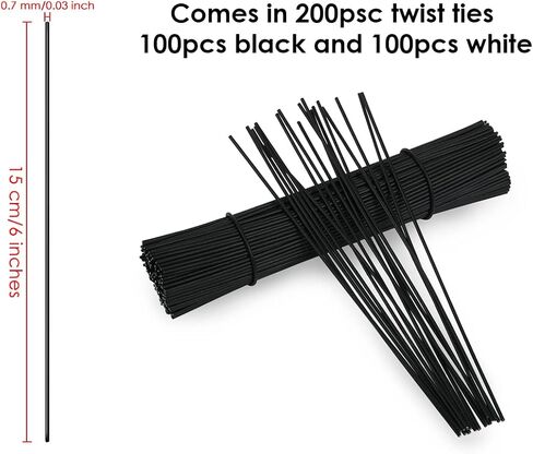 DS. DISTINCTIVE STYLE 6 Inch Twist Ties Set of 200 Bread Bag Ties Wire Twist Ties for Cord Management (Black and White (round shape)) in Saudi Arabia