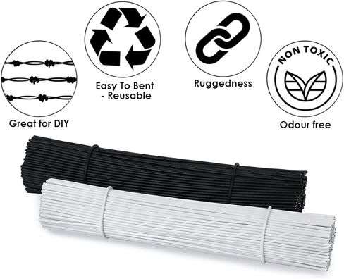 DS. DISTINCTIVE STYLE 6 Inch Twist Ties Set of 200 Bread Bag Ties Wire Twist Ties for Cord Management (Black and White (round shape)) in Saudi Arabia