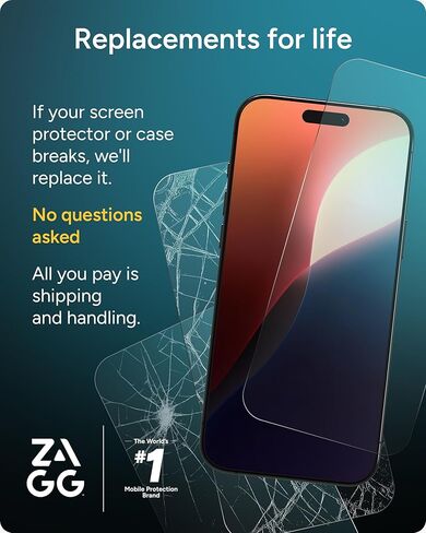 واقي شاشة ZAGG Glass+ Motorola Moto g STYLUS 2025 - حماية فائقة من الصدمات والكسر، مقاوم للخدش، مقاوم للتلطخ، متوافق مع ماسح بصمات الأصابع، درع غير مرئي، سهل التركيب in Saudi Arabia
