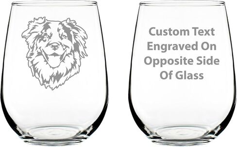 Australian Shepherd Face Stemless Wine Glass - Cute Dog Themed Decor and Gifts for Moms & Dads of Aussies - Large 17 Oz in Kuwait