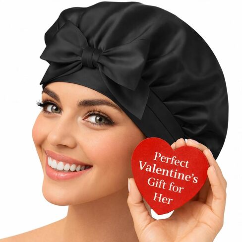 Silk Bonnet 100% Mulberry Silk Sleep Cap Breathable & Adjustable Sleeping Caps Silk Hair Wrap Women Night Cap for Curly Hair (Black) in Saudi Arabia