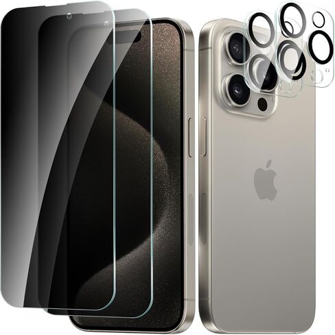 2+2 Pack for iPhone 15 Privacy Screen Protector with Camera Lens Protector, Anti Spy Tempered Glass Protection Film 9H Hardness, Scratch Resistant, Case Friendly in Saudi Arabia