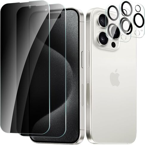 2+2 Pack for iPhone 15 Privacy Screen Protector with Camera Lens Protector, Anti Spy Tempered Glass Protection Film 9H Hardness, Scratch Resistant, Case Friendly in Saudi Arabia