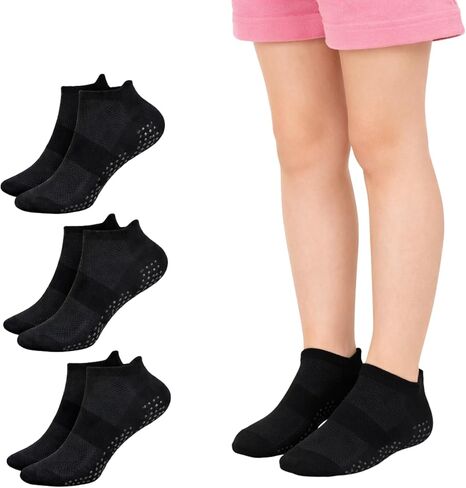 Girls Gym Yoga Trainer Ankle Socks with Grippers Durable and Soft 3 Pack Non Slip Premium Cotton Athletic Socks in Saudi Arabia