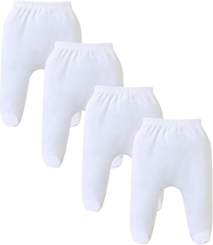 4 Pack Baby Footed Pants: Soft Cotton Spandex Pants with Feet Pull on Bottoms for Infant Unisex Baby Boys Girls in Saudi Arabia