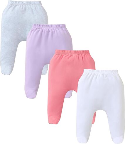 4 Pack Baby Footed Pants: Soft Cotton Spandex Pants with Feet Pull on Bottoms for Infant Unisex Baby Boys Girls in Saudi Arabia