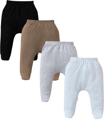 4 Pack Baby Footed Pants: Soft Cotton Spandex Pants with Feet Pull on Bottoms for Infant Unisex Baby Boys Girls in Saudi Arabia