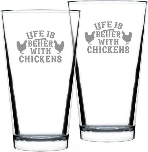 Life is Better with Chickens - 16 oz Pint Glass for Beer - Funny Chicken Gifts for Men & Women - Unique Drinking Decor in Kuwait