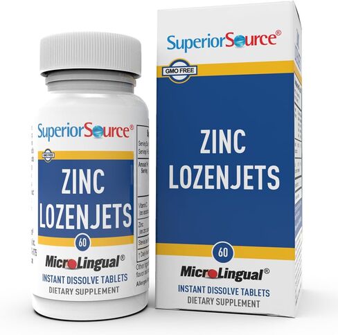 Superior Source Zinc Lozenjets, Zinc (5 mg), Vitamin C (15 mg), Quick Dissolve MicroLingual Tablets, 60 Ct, Supports Immune, Skin and Antioxidant Health. Non-GMO in Kuwait