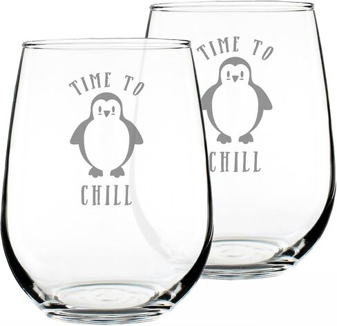 Time to Chill - Stemless Wine Glass - Funny Cute Penguin Themed Gifts and Decor - Large 17 oz in Saudi Arabia