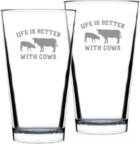 Life Is Better With Cows - Pint Glass for Beer - Funny Cow Gifts and Decor for Men & Women - 16 Oz Glasses in Saudi Arabia