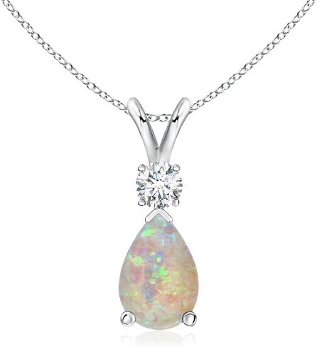 قلادة قلادة Angara Opal Teardrop مع الماس في الذهب الأبيض 14K (7x5mm Opal) in Saudi Arabia