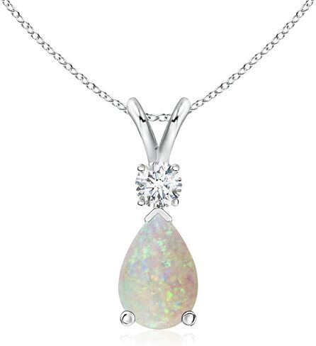 قلادة قلادة Angara Opal Teardrop مع الماس في الذهب الأبيض 14K (7x5mm Opal) in Saudi Arabia