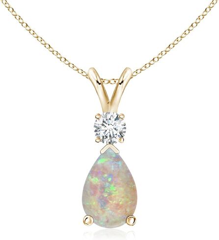 قلادة قلادة Angara Opal Teardrop مع الماس في الذهب الأبيض 14K (7x5mm Opal) in Saudi Arabia