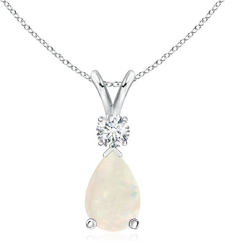 قلادة قلادة Angara Opal Teardrop مع الماس في الذهب الأبيض 14K (7x5mm Opal) in Saudi Arabia