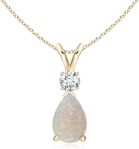 قلادة قلادة Angara Opal Teardrop مع الماس في الذهب الأبيض 14K (7x5mm Opal) in Saudi Arabia