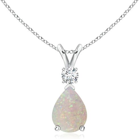 قلادة قلادة Angara Opal Teardrop مع الماس في الذهب الأبيض 14K (7x5mm Opal) in Saudi Arabia