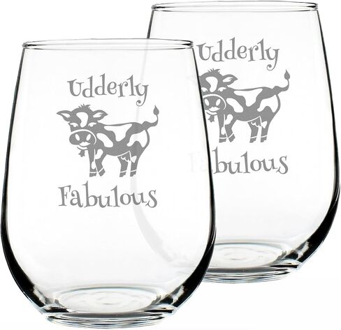 Udderly Fabulous Stemless Wine Glass - Funny Cute Cow Gifts for Women - Fun Cow Themed Decor - Large in Kuwait
