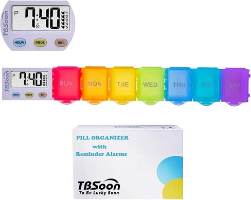[2024New] 1 Day 4 Times Pill Organizer,5 Alarms+1 Timer,Loud Sound,Large Compartment,Large Screen,Moisture-Proof Design,Hold Vitamins,Fish Oil,Weekly Pill Box/Cases,Daily Medicine Dispenser in Kuwait