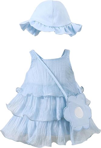 Renotemy Infant Baby Girl Summer Dress Chiffon Ruffle Layered Sling Sundress Party Outfits with Hat and Bag for Toddler Girls in Saudi Arabia