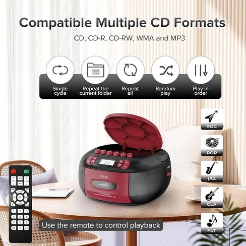 CD Player Boombox with Cassette Player: Portable CD Boom Box with Bluetooth,FM/AM,Tape Recorder and Remote - USB/MP3/AUX Player with Sleep Timer- AC/Battery Powered for Home/Outdoor/Gift in Saudi Arabia