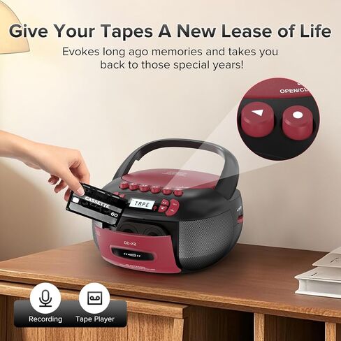 CD Player Boombox with Cassette Player: Portable CD Boom Box with Bluetooth,FM/AM,Tape Recorder and Remote - USB/MP3/AUX Player with Sleep Timer- AC/Battery Powered for Home/Outdoor/Gift in Saudi Arabia