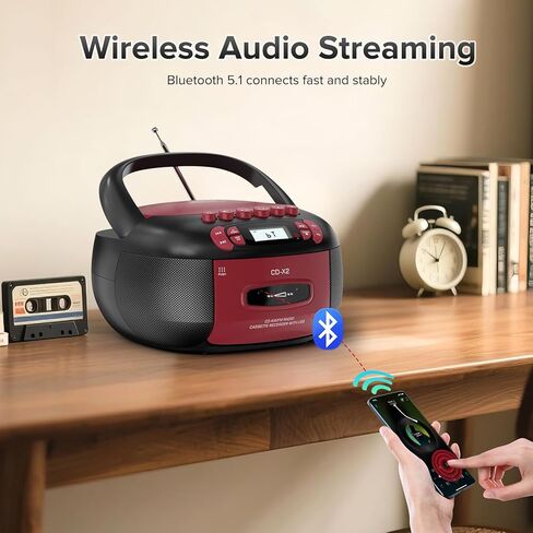 CD Player Boombox with Cassette Player: Portable CD Boom Box with Bluetooth,FM/AM,Tape Recorder and Remote - USB/MP3/AUX Player with Sleep Timer- AC/Battery Powered for Home/Outdoor/Gift in Saudi Arabia