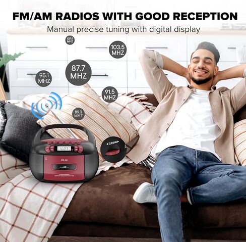 CD Player Boombox with Cassette Player: Portable CD Boom Box with Bluetooth,FM/AM,Tape Recorder and Remote - USB/MP3/AUX Player with Sleep Timer- AC/Battery Powered for Home/Outdoor/Gift in Saudi Arabia