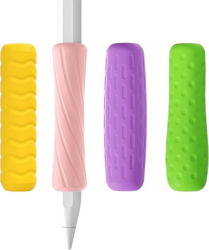 قبضة سيليكون ELETIUO 4 عبوات متوافقة مع Apple Pencil Pro/USB-C/الجيل الثاني، أغطية أكمام مريحة مضادة للانزلاق مع 4 أنسجة للكتابة والرسم، حافظة حامل واقية (أرجواني/أخضر/وردي/أصفر/) in Kuwait