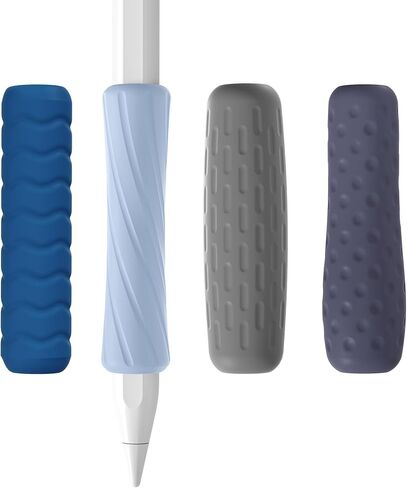 ELETIUO 4-Pack Silicone Grip Compatible with Apple Pencil Pro/USB-C/2nd Gen,Ergonomic Anti-Slip Sleeve Covers with 4 Textures for Writing&Drawing,Protective Holder Case (Purple/Green/Pink/Yellow/) in Saudi Arabia