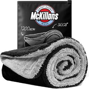 McKillans® Extra Barch Dual Color Dry Wrying Payel XL - Edgeless & Ultra Soft & Extorbent - 36 "× 28" - 1200 GSM Twisted Loop Microfiber Drying Playel for Car Careing in Kuwait