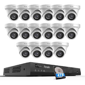 نظام كاميرا أمان 16 قناة 4K PoE، كاميرا IP سلكية على شكل برج أسود 16 × 8 ميجابكسل مع اكتشاف الذكاء الاصطناعي للمركبات البشرية، ميكروفون مدمج، تسجيل عن بعد 24-7، 4K 16CH NVR 4TB HDD، PD93A31616-8M in Kuwait