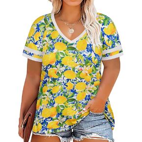CARCOS Womens Plus Size Tops Short Sleeve Shirts V Neck Tunic Floral/Tie Dye/Solid Summer Tees XL-5X in Kuwait