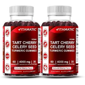 Vitamatic 2 Pack Tart Cherry with Celery Seed Gummies - 2400 mg Serving - Powerful Uric Acid Cleanse for Joint Comfort, Healthy Sleep Cycles & Muscle Recovery in Kuwait