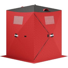 Garvee Pop-up Ice Fishing Tent for 1-8 Persons, Hub-Style Insulated Portable Ice Fishing Shelter with Carrying Bag, Zippered Door, Wind Rope & Anchors, Red in Saudi Arabia
