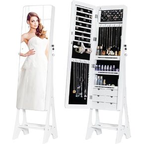 Standing Mirror Jewelry Cabinet,Full Length Mirror Jewelry Armoire Jewelry Organizer Lockable Jewelry Storage for Women Girl Frameless LED Lights 6 Drawers Black in Saudi Arabia