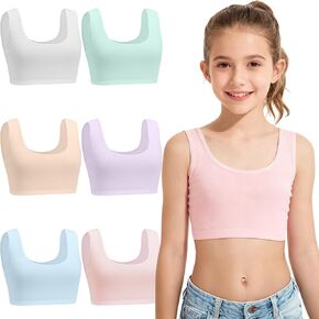 Girls Training Bra, Soft Cotton Cami Bralette, 3-6 Pack, Double Layer Design, No Pads, 8-14 Years in Saudi Arabia