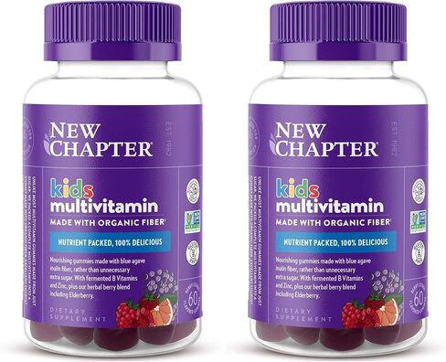 New Chapter Kids Multivitamin Gummies - 50% Less Sugar, Kids Gummy Vitamins with Vitamins C, D3 & Zinc, Non-GMO, Gluten Free, Berry-Citrus, 60ct in Saudi Arabia